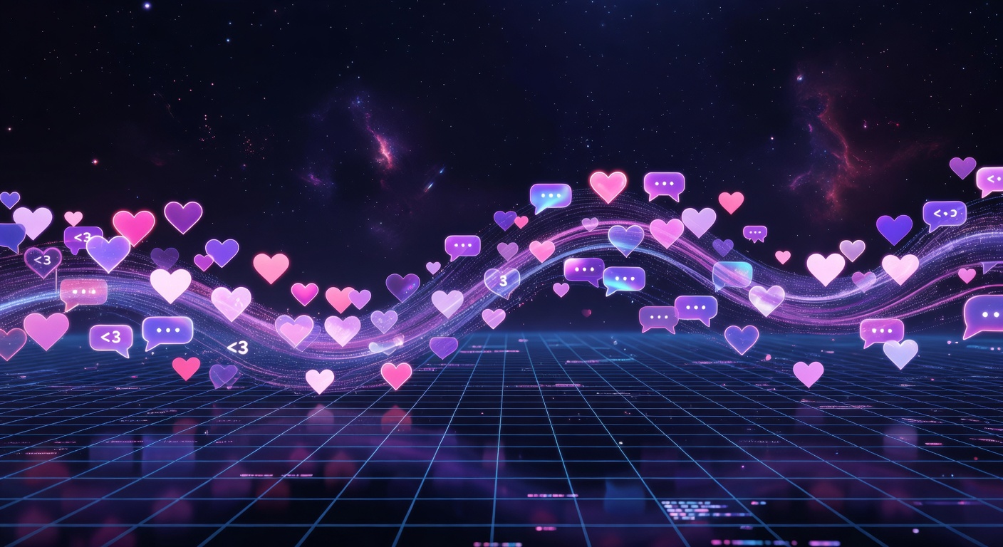 Horizontal split-screen view of two app interfaces side-by-side, one with chat logs and the other with customization sliders, on a wooden desk with laptop nearby, focused and innovative mood, crisp studio lighting with cool blue tones